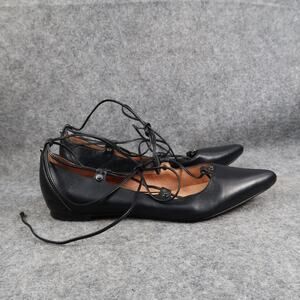 Halogen Shoes Womens 6 Flats Pointy Toe Black Leather Tie Ankle Wrap Fashion